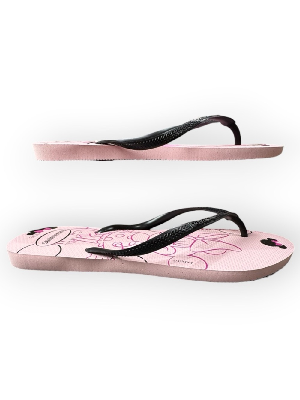 NWOT Havaianas Pink Minnie Mouse Graphic Slim Flip Flops with Black Straps - Picture 3 of 8